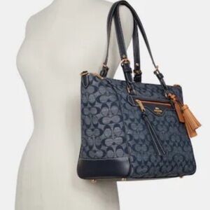 Coach Navy Denim Signature Tote Bag